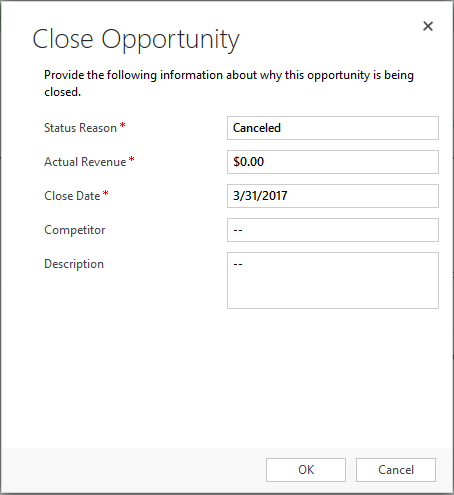 CRM Dialog to Close Opportunity